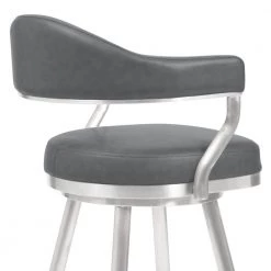 Amador 30 in. Brushed Stainless Steel and Vintage Grey Faux Leather Bar Height Bar Stool by Armen Living -Armen Living Online Shop brushed stainless steel armen living bar stools 721535747054 1f 1000