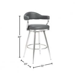 Amador 30 in. Brushed Stainless Steel and Vintage Grey Faux Leather Bar Height Bar Stool by Armen Living -Armen Living Online Shop brushed stainless steel armen living bar stools 721535747054 40 1000