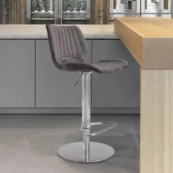 Anika 42 in. Gray Brushed Stainless Steel Metal Bar Stool with Velvet Seat by Armen Living -Armen Living Online Shop brushed stainless steel armen living bar stools lcakswbagr 31 1000
