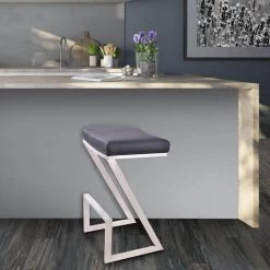 Atlantis 26 in. Backless Bar Stool in Brushed Stainless Steel with Black Pu upholstery by Armen Living -Armen Living Online Shop brushed stainless steel armen living bar stools lcat26bablk 31 1000