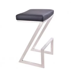 Atlantis 26 in. Backless Bar Stool in Brushed Stainless Steel with Black Pu upholstery by Armen Living