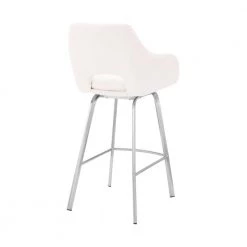 Aura 26 in. Counter Swivel Stool w/ High Back White Faux Leather and Brushed Stainless Steel Finish by Armen Living -Armen Living Online Shop brushed stainless steel armen living bar stools lcaubabswh26 4f 1000