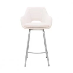 Aura 26 in. Counter Swivel Stool w/ High Back White Faux Leather and Brushed Stainless Steel Finish by Armen Living -Armen Living Online Shop brushed stainless steel armen living bar stools lcaubabswh26 c3 1000