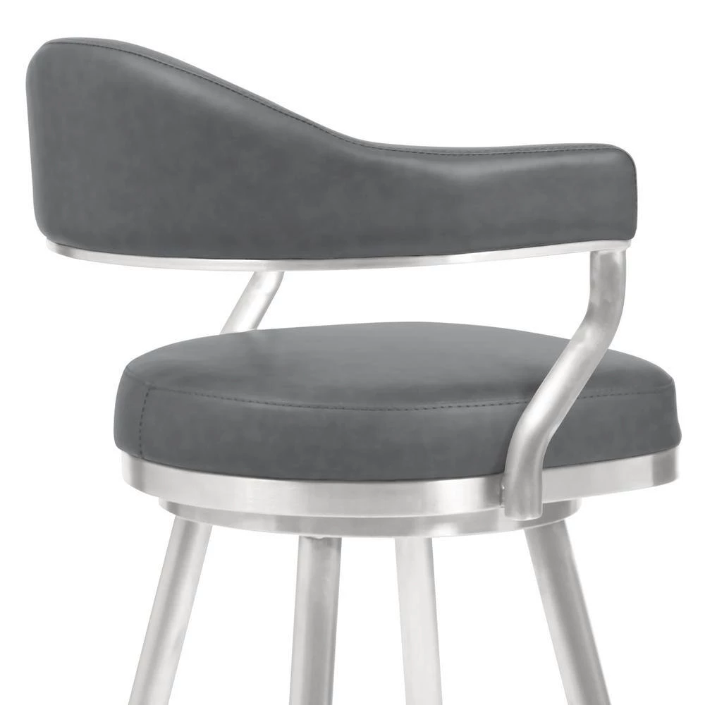 Justin 42 in. Vintage Gray Brushed Stainless Steel Metal Bar Stool with Faux Leather Seat by Armen Living 7 Justin 42 in. Vintage Gray Brushed Stainless Steel Metal Bar Stool with Faux Leather Seat by Armen Living - Image 5