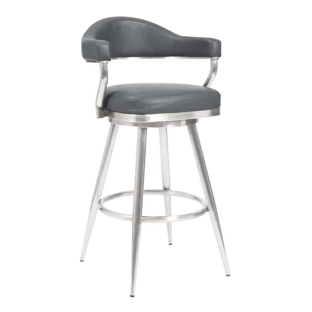 Justin 42 in. Vintage Gray Brushed Stainless Steel Metal Bar Stool with Faux Leather Seat by Armen Living 3 Justin 42 in. Vintage Gray Brushed Stainless Steel Metal Bar Stool with Faux Leather Seat by Armen Living