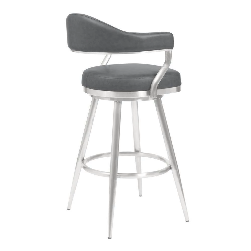 Justin 42 in. Vintage Gray Brushed Stainless Steel Metal Bar Stool with Faux Leather Seat by Armen Living 5 Justin 42 in. Vintage Gray Brushed Stainless Steel Metal Bar Stool with Faux Leather Seat by Armen Living - Image 3