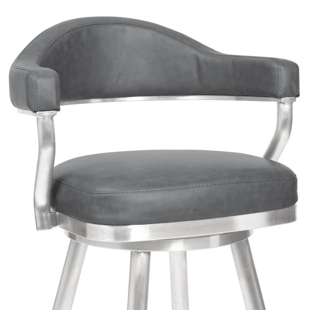 Justin 42 in. Vintage Gray Brushed Stainless Steel Metal Bar Stool with Faux Leather Seat by Armen Living 4 Justin 42 in. Vintage Gray Brushed Stainless Steel Metal Bar Stool with Faux Leather Seat by Armen Living - Image 2