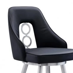 Ruby Contemporary 26 in. Counter Height Bar Stool in Brushed Stainless Steel and Black Faux Leather by Armen Living -Armen Living Online Shop brushed stainless steel armen living bar stools lcrubabsbl26 1f 1000