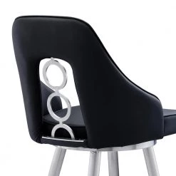 Ruby Contemporary 26 in. Counter Height Bar Stool in Brushed Stainless Steel and Black Faux Leather by Armen Living -Armen Living Online Shop brushed stainless steel armen living bar stools lcrubabsbl26 44 1000