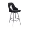 Ruby Contemporary 26 in. Counter Height Bar Stool in Brushed Stainless Steel and Black Faux Leather by Armen Living -Armen Living Online Shop brushed stainless steel armen living bar stools lcrubabsbl26 64 1000