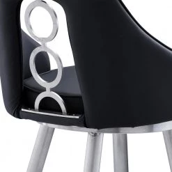 Ruby Contemporary 26 in. Counter Height Bar Stool in Brushed Stainless Steel and Black Faux Leather by Armen Living -Armen Living Online Shop brushed stainless steel armen living bar stools lcrubabsbl26 fa 1000