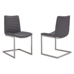 Leta Brushed Stainless Steel Finish and Grey Faux Leather Contemporary Dining Chair (Set of 2) by Armen Living