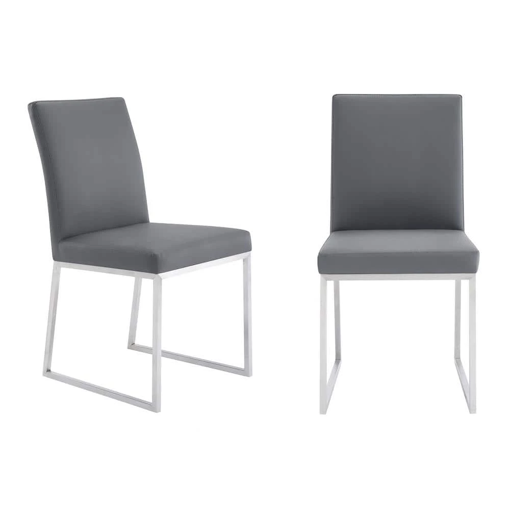 Trevor Brushed Stainless Steel and Gray Faux Leather Dining Chair (Set of 2) by Armen Living 3 Trevor Brushed Stainless Steel and Gray Faux Leather Dining Chair (Set of 2) by Armen Living