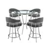 Naomi and Valerie 5-Piece Glass Top Gray Counter Height Table Set by Armen Living -Armen Living Online Shop brushed stainless steel armen living dining room sets setnmvlgrbs5 64 1000