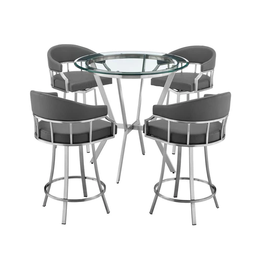 Naomi and Valerie 5-Piece Glass Top Gray Counter Height Table Set by Armen Living 3 Naomi and Valerie 5-Piece Glass Top Gray Counter Height Table Set by Armen Living