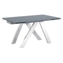 Imara Brushed Stainless Steel and Grey Tempered Glass Top Contemporary Extension Dining Table by Armen Living