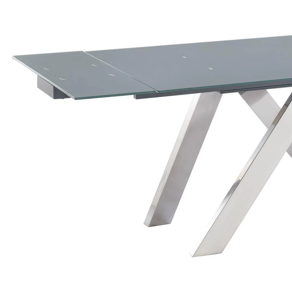 Ace Contemporary Dining Table in Grey Powder Coated with Brushed Stainless Steel and Grey Tempered Glass Top by Armen Living 8 Ace Contemporary Dining Table in Grey Powder Coated with Brushed Stainless Steel and Grey Tempered Glass Top by Armen Living - Image 6