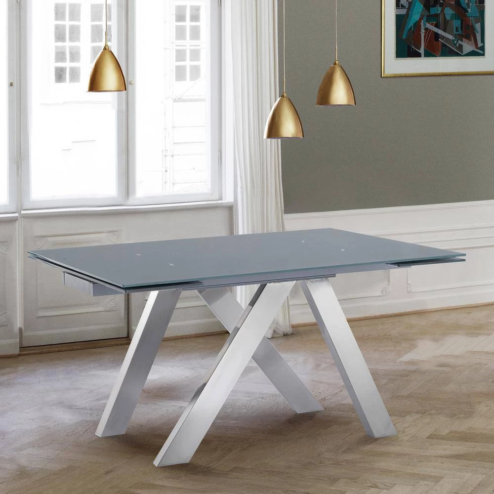 Ace Contemporary Dining Table in Grey Powder Coated with Brushed Stainless Steel and Grey Tempered Glass Top by Armen Living 11 Ace Contemporary Dining Table in Grey Powder Coated with Brushed Stainless Steel and Grey Tempered Glass Top by Armen Living - Image 9