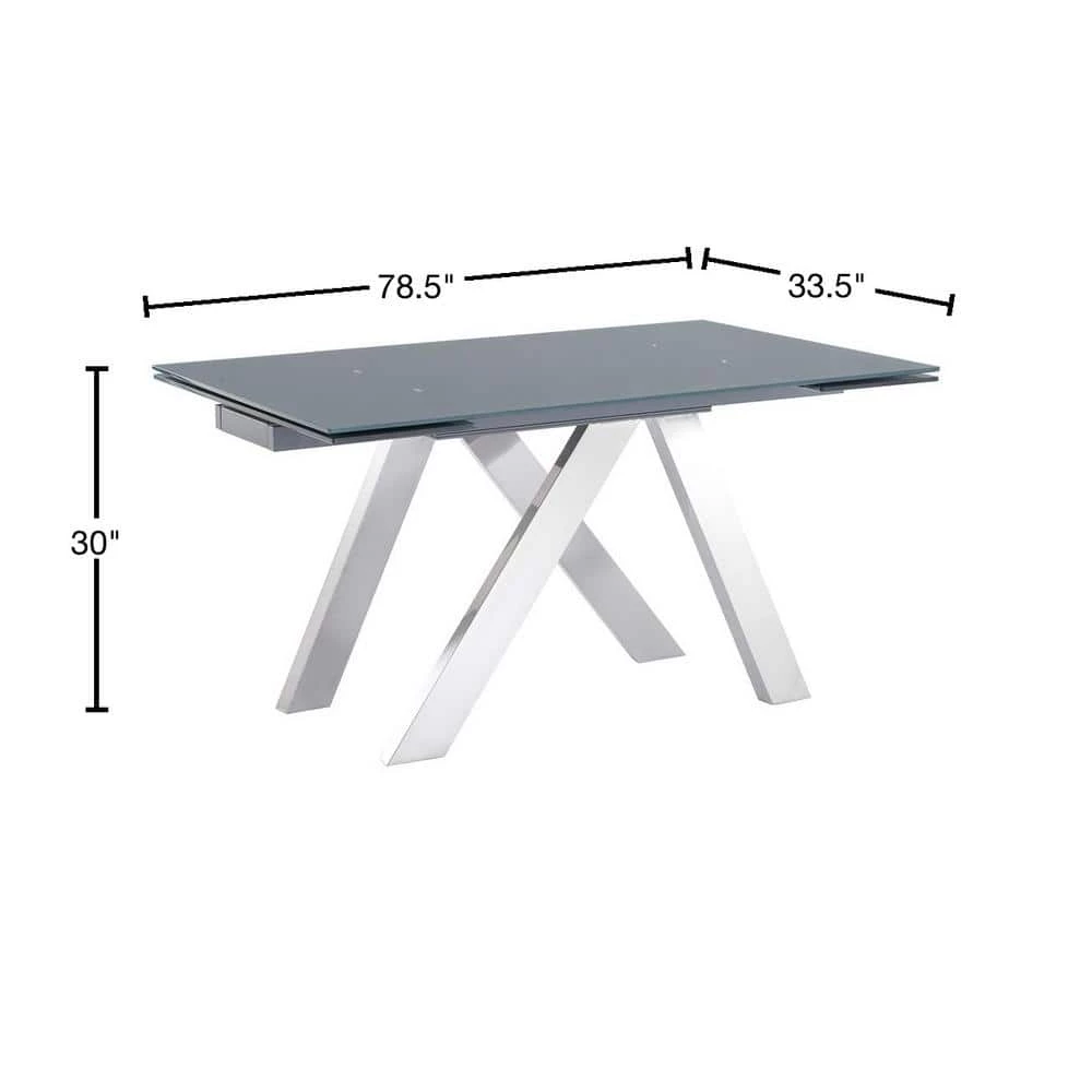 Ace Contemporary Dining Table in Grey Powder Coated with Brushed Stainless Steel and Grey Tempered Glass Top by Armen Living 5 Ace Contemporary Dining Table in Grey Powder Coated with Brushed Stainless Steel and Grey Tempered Glass Top by Armen Living - Image 3
