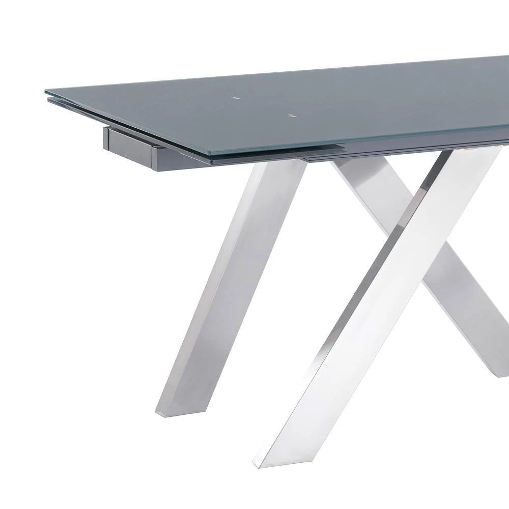 Ace Contemporary Dining Table in Grey Powder Coated with Brushed Stainless Steel and Grey Tempered Glass Top by Armen Living 7 Ace Contemporary Dining Table in Grey Powder Coated with Brushed Stainless Steel and Grey Tempered Glass Top by Armen Living - Image 5