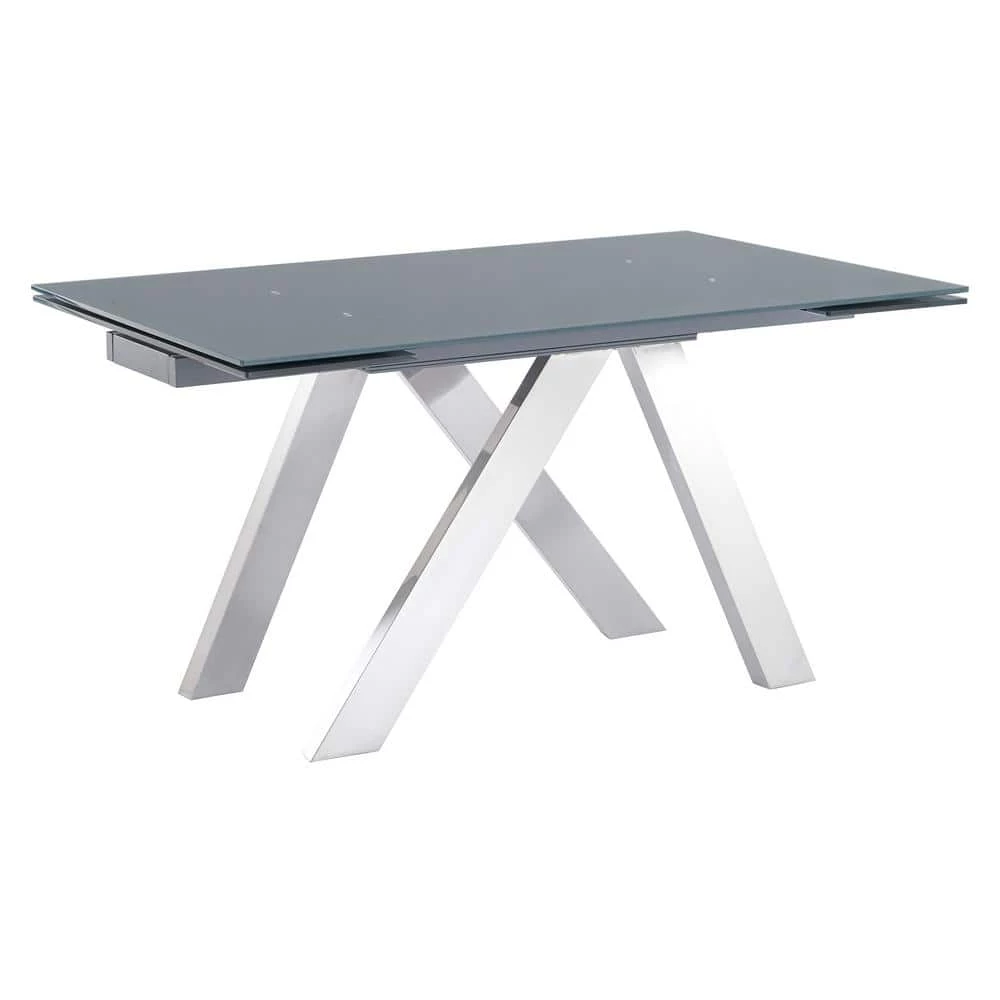 Ace Contemporary Dining Table in Grey Powder Coated with Brushed Stainless Steel and Grey Tempered Glass Top by Armen Living 3 Ace Contemporary Dining Table in Grey Powder Coated with Brushed Stainless Steel and Grey Tempered Glass Top by Armen Living