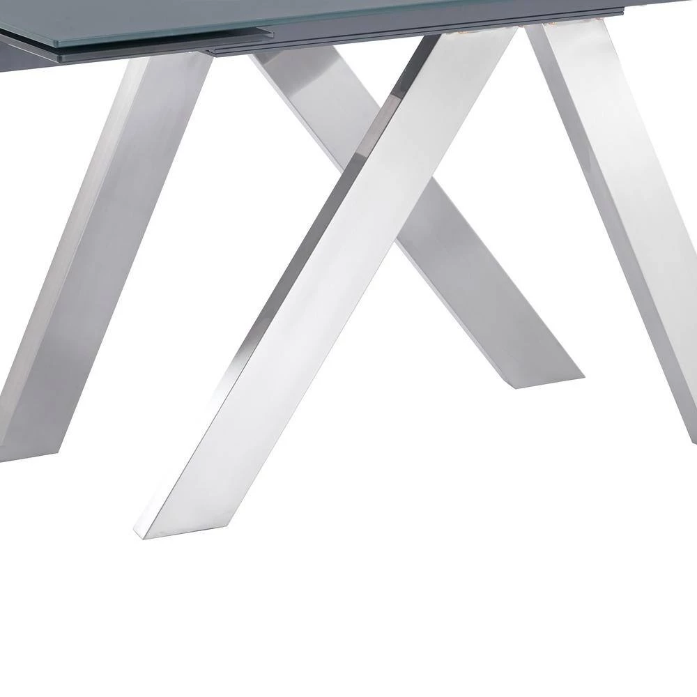 Ace Contemporary Dining Table in Grey Powder Coated with Brushed Stainless Steel and Grey Tempered Glass Top by Armen Living 10 Ace Contemporary Dining Table in Grey Powder Coated with Brushed Stainless Steel and Grey Tempered Glass Top by Armen Living - Image 8