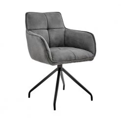Noah Dining Room Accent Chair in Charcoal Fabric and Brushed Stainless Steel by Armen Living