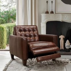 Wesley Chestnut Leather Power Reclining Tuxedo Arm Accent Chair by Armen Living -Armen Living Online Shop chestnut armen living recliners lcwe1che 31 1000