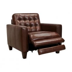 Wesley Chestnut Leather Power Reclining Tuxedo Arm Accent Chair by Armen Living
