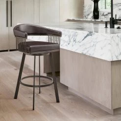 Bronson 26 in. Counter Height Low Back Swivel Bar Stool in Java Brown and Chocolate Faux Leather by Armen Living -Armen Living Online Shop chocolate armen living bar stools 721535761869 31 1000