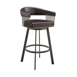 Bronson 26 in. Counter Height Low Back Swivel Bar Stool in Java Brown and Chocolate Faux Leather by Armen Living
