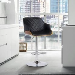 Toby Contemporary Chrome with Black Faux Leather and Walnut Adjustable Bar Stool by Armen Living -Armen Living Online Shop chrome armen living bar stools lctoswbawabl 31 1000