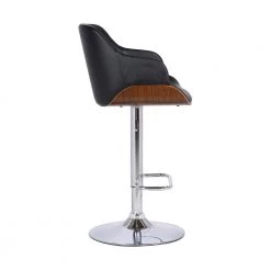 Toby Contemporary Chrome with Black Faux Leather and Walnut Adjustable Bar Stool by Armen Living -Armen Living Online Shop chrome armen living bar stools lctoswbawabl 4f 1000