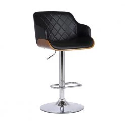 Toby Contemporary Chrome with Black Faux Leather and Walnut Adjustable Bar Stool by Armen Living