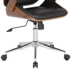 Alison Office Chair with Multifunctional Mechanism in Chrome with Black Faux Leather and Walnut Veneer Back by Armen Living -Armen Living Online Shop chrome walnut armen living executive chairs 721535687145 1f 1000