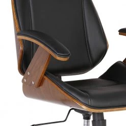 Alison Office Chair with Multifunctional Mechanism in Chrome with Black Faux Leather and Walnut Veneer Back by Armen Living -Armen Living Online Shop chrome walnut armen living executive chairs 721535687145 4f 1000
