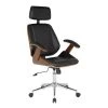 Alison Office Chair with Multifunctional Mechanism in Chrome with Black Faux Leather and Walnut Veneer Back by Armen Living -Armen Living Online Shop chrome walnut armen living executive chairs 721535687145 64 1000