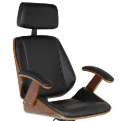 Alison Office Chair with Multifunctional Mechanism in Chrome with Black Faux Leather and Walnut Veneer Back by Armen Living -Armen Living Online Shop chrome walnut armen living executive chairs 721535687145 c3 1000
