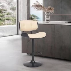 Brooklyn Adjustable 25-34 in Height Low Back Swivel Cream Faux Leather/Black Wood Bar Stool Black Base 46 in Height by Armen Living -Armen Living Online Shop cream black armen living bar stools lcbrbablcr 31 1000