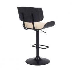 Brooklyn Adjustable 25-34 in Height Low Back Swivel Cream Faux Leather/Black Wood Bar Stool Black Base 46 in Height by Armen Living -Armen Living Online Shop cream black armen living bar stools lcbrbablcr 4f 1000