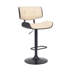 Brooklyn Adjustable 25-34 in Height Low Back Swivel Cream Faux Leather/Black Wood Bar Stool Black Base 46 in Height by Armen Living