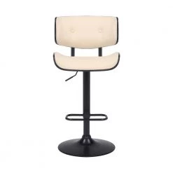 Brooklyn Adjustable 25-34 in Height Low Back Swivel Cream Faux Leather/Black Wood Bar Stool Black Base 46 in Height by Armen Living -Armen Living Online Shop cream black armen living bar stools lcbrbablcr c3 1000