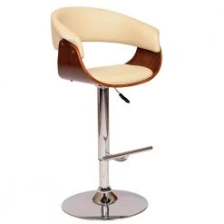 Sawyer Swivel Bar Stool in Cream PU/ Walnut Veneer and Chrome Base by Armen Living