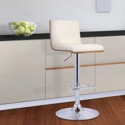 Aubrey Bar Stool Chrome Base with Cream Pu upholstery and Walnut Back by Armen Living -Armen Living Online Shop cream chrome armen living bar stools lcaubawacr 31 1000