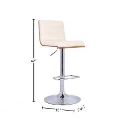 Aubrey Bar Stool Chrome Base with Cream Pu upholstery and Walnut Back by Armen Living -Armen Living Online Shop cream chrome armen living bar stools lcaubawacr 40 1000