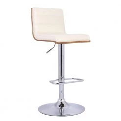 Aubrey Bar Stool Chrome Base with Cream Pu upholstery and Walnut Back by Armen Living