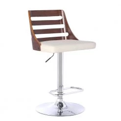 Storm Bar Stool in Chrome with Walnut wood and Cream Pu upholstery by Armen Living