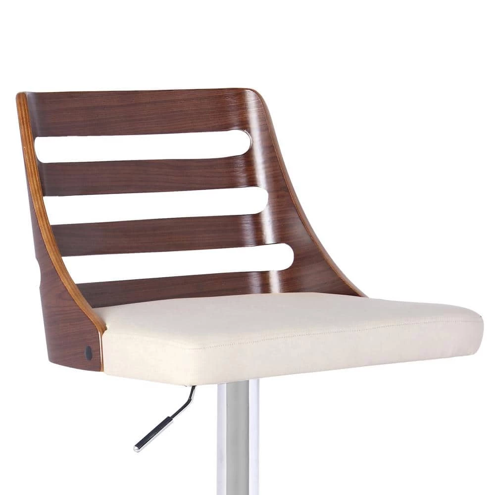 Storm Bar Stool in Chrome with Walnut wood and Cream Pu upholstery by Armen Living 6 Storm Bar Stool in Chrome with Walnut wood and Cream Pu upholstery by Armen Living - Image 4