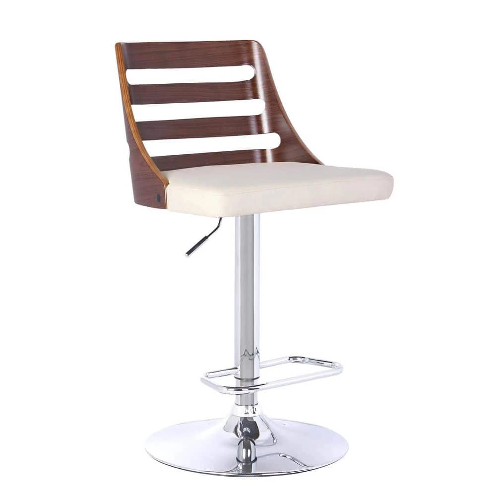 Storm Bar Stool in Chrome with Walnut wood and Cream Pu upholstery by Armen Living 4 Storm Bar Stool in Chrome with Walnut wood and Cream Pu upholstery by Armen Living - Image 2