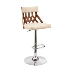 Angelo Adjustable 25-33 in. Seat Height High Back Swivel Cream Faux Leather/Walnut Bar Stool w/Chrome Base 45 in. Height by Armen Living
